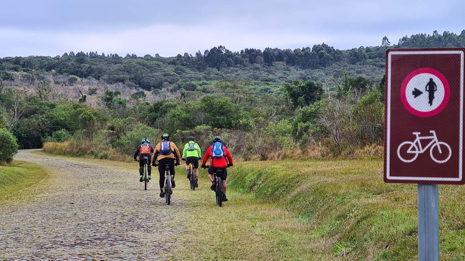 Ciclistas pedalam em meio a natureza no Parque Vila Velha e o Cicloturismo Autoguiado com sinalização intuitiva