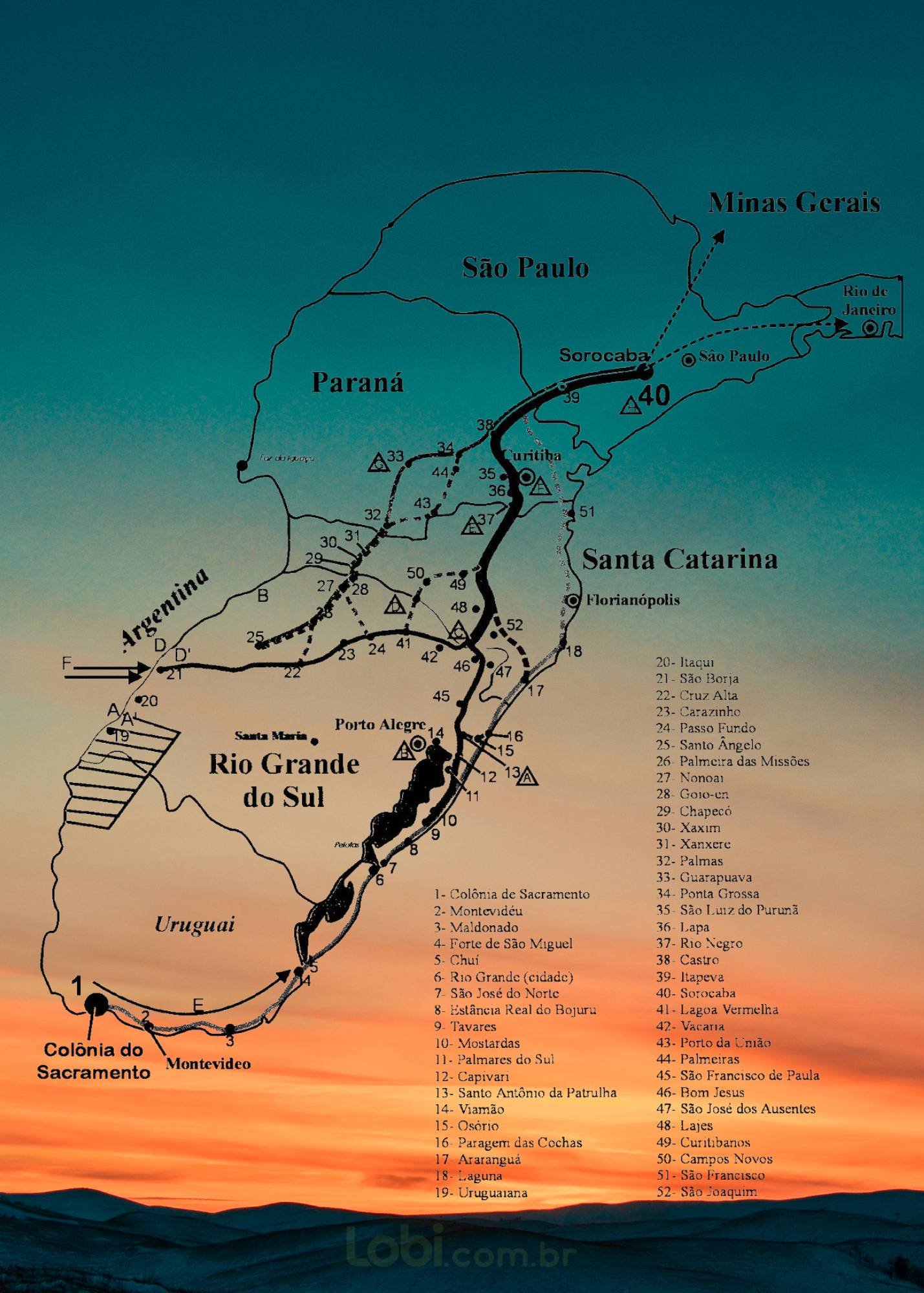 Mapa no Caminho de Viamão para Revitalizar a Rota dos Tropeiros.