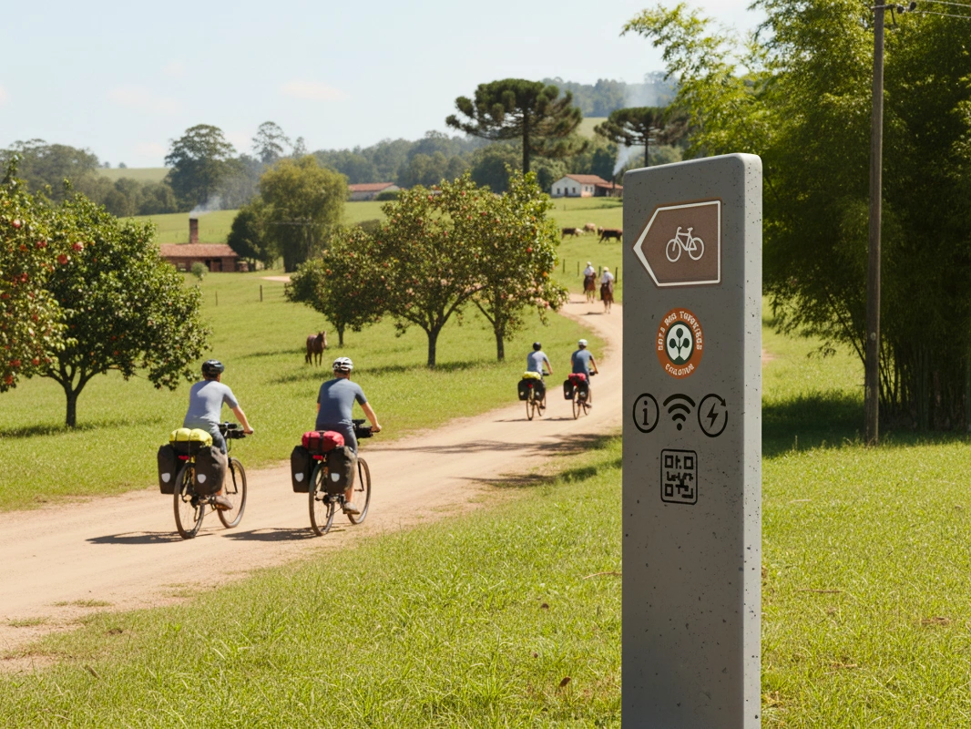 Ciclistas praticando cicloturismo autoguiado na Rota dos Tropeiros