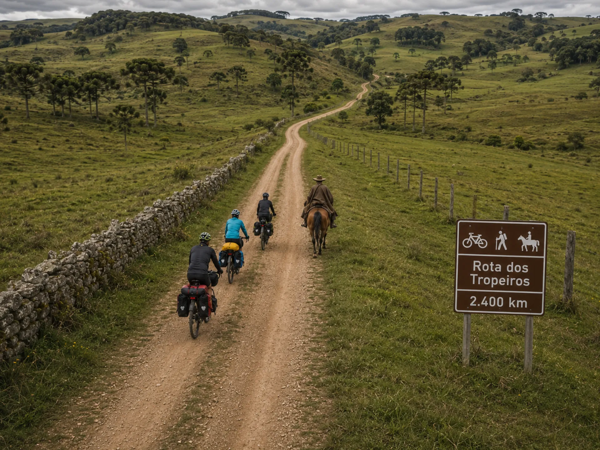 Rota dos Tropeiros: extensão oficial da via-tronco de 2.400 km de cicloturismo autoguiado, destacando a escala do corredor histórico.